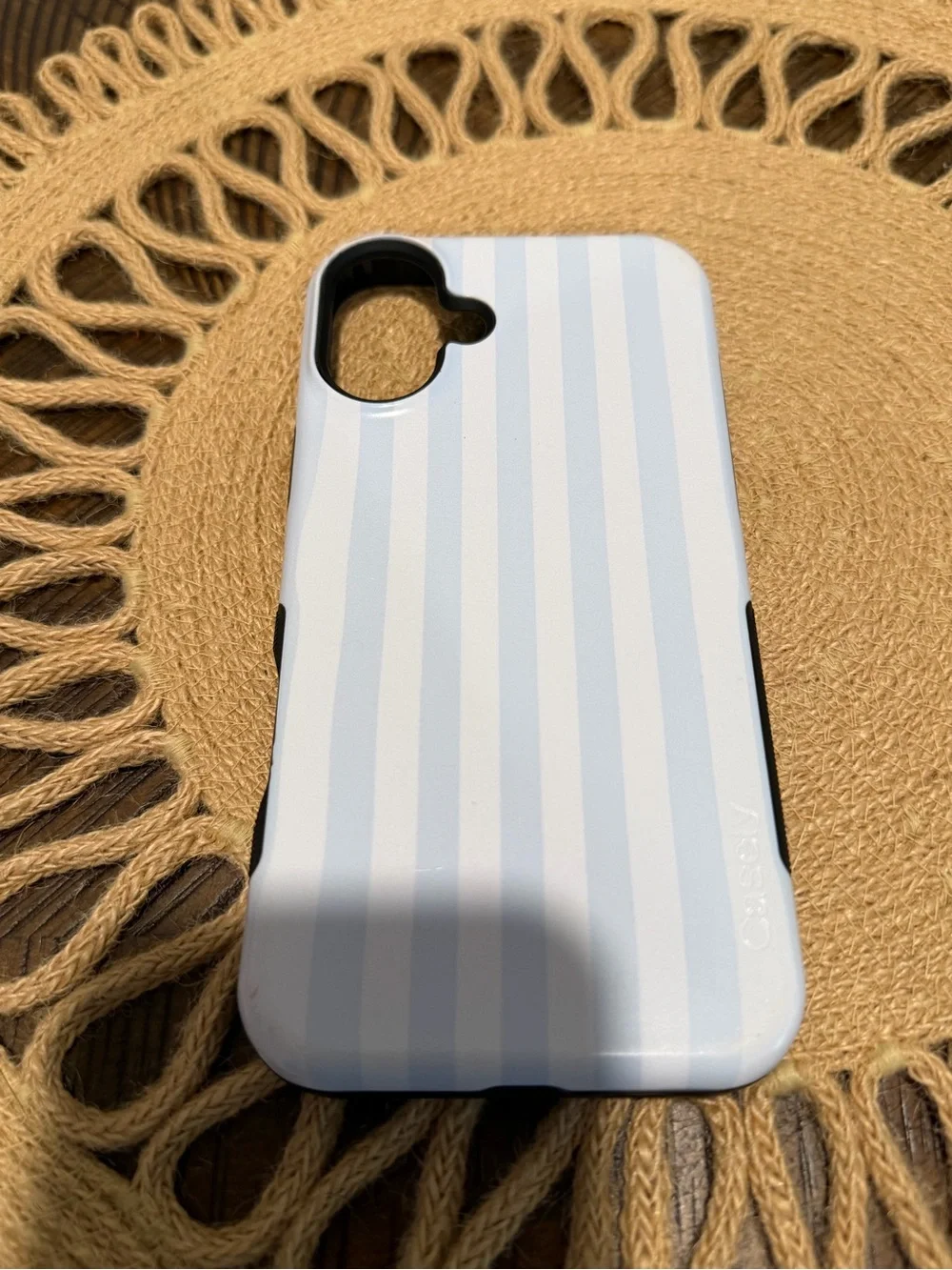 Striped Light Blue & White Protective iPhone 16 Plus Case - Casely